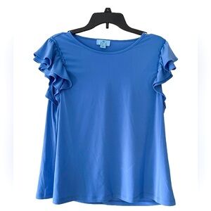 CeCe Large Blue‎ Ruffle Sleeve Blouse NWT